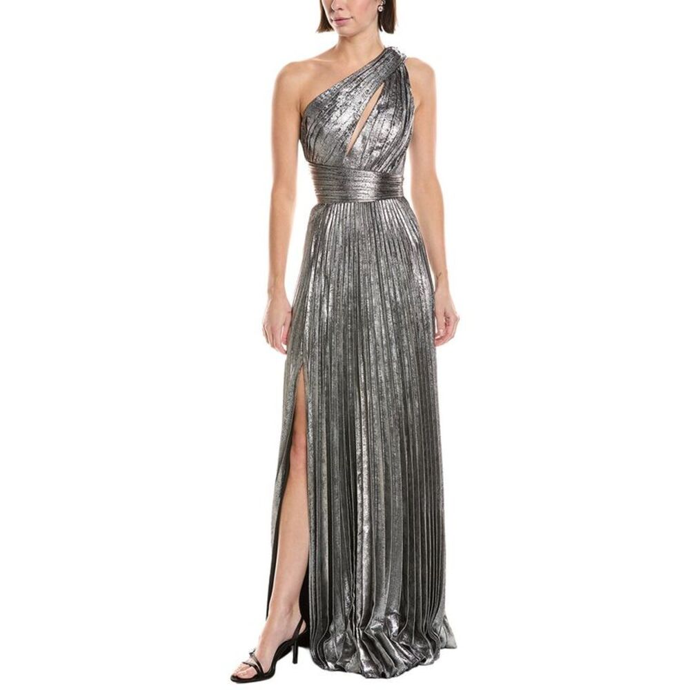 Marchesa Notte Womens  Metallic Lame One-Shoulder, Silver